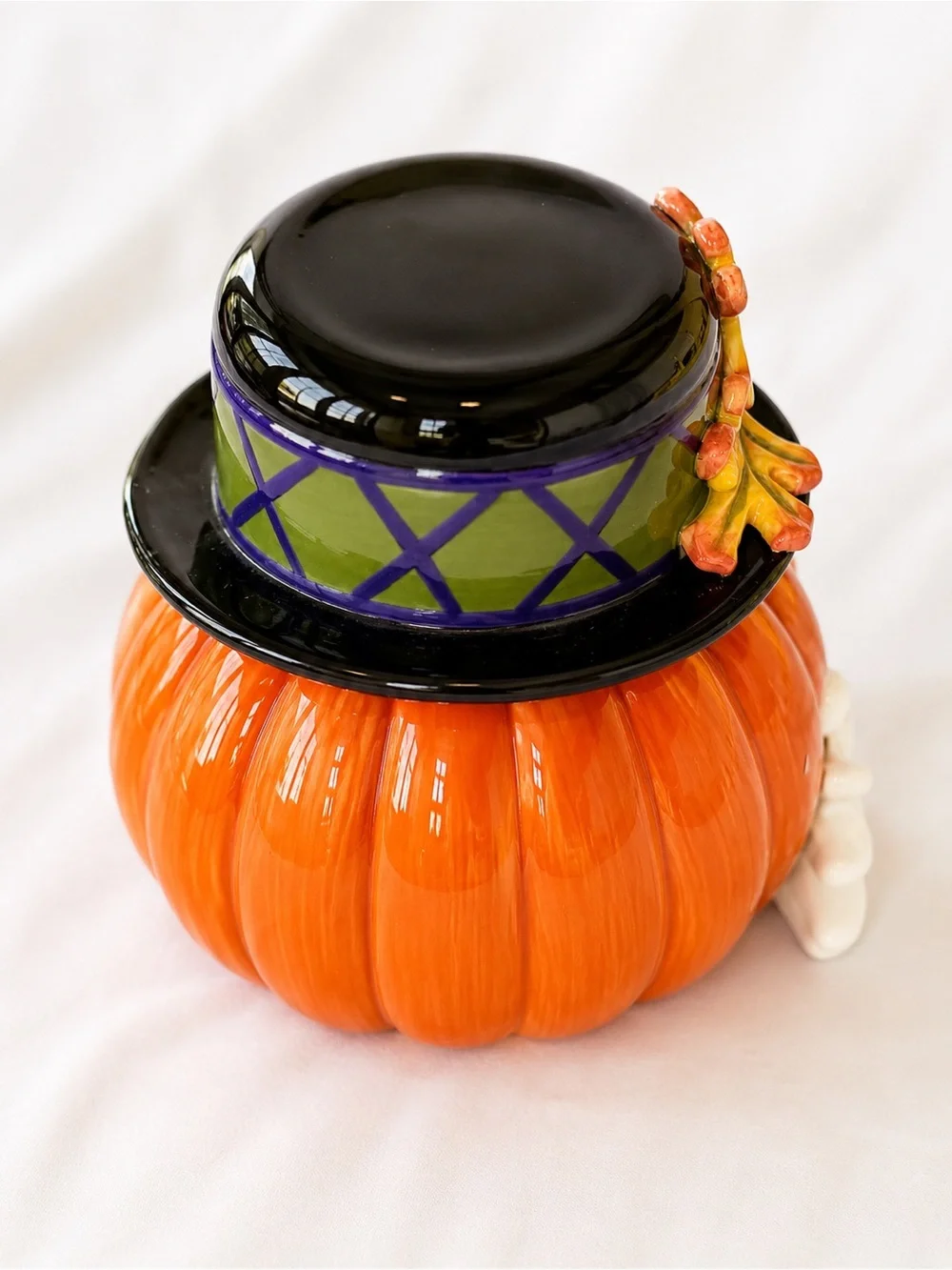 Fitz & Floyd Essentials Cookie Jar Derby Pumpkin Hat Fall 7